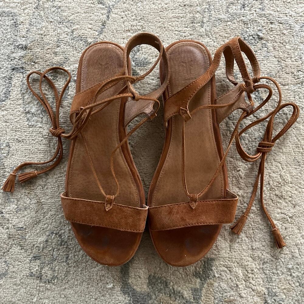 FRYE Miranda Suede‎ Gladiator Sandals Size 8 Nutmeg Cork Platform Boho Hippie - Picture 2 of 10